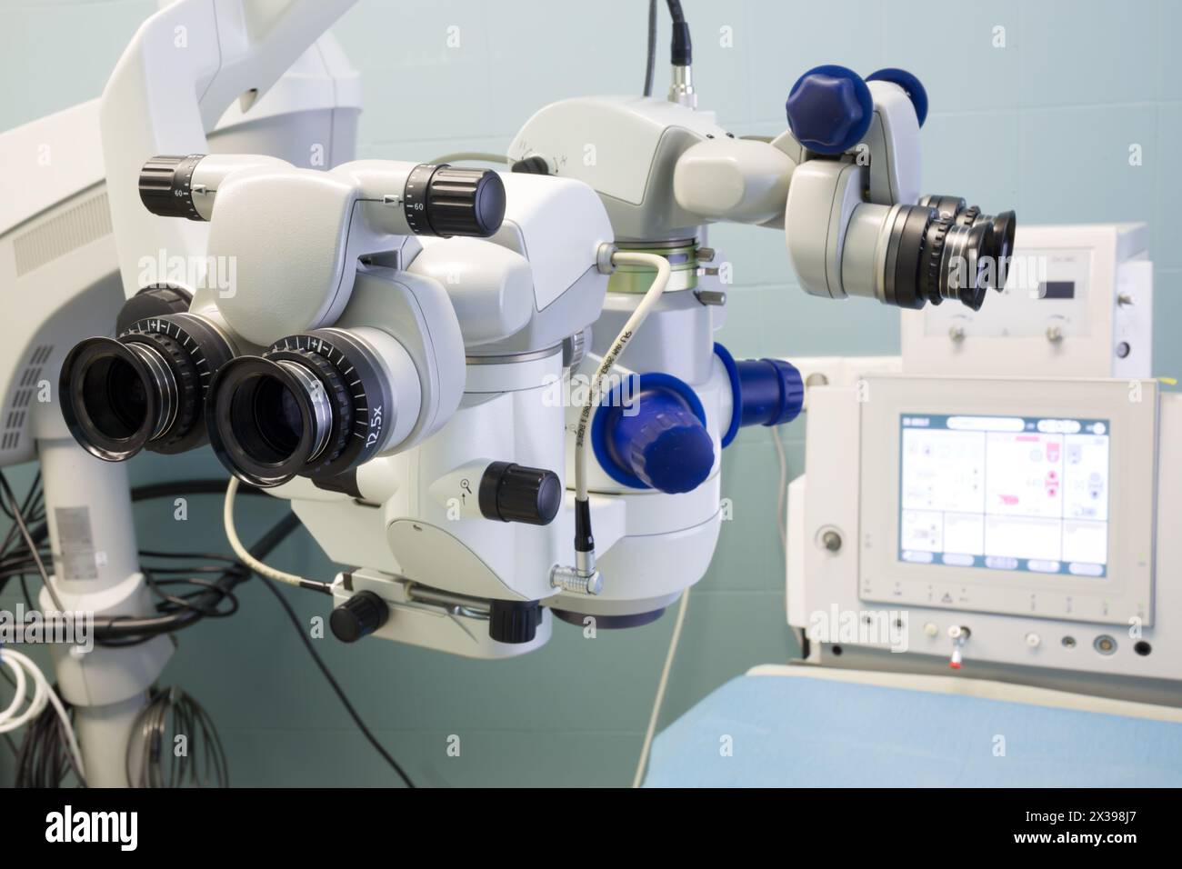 Modern microscope for eye operation at the hospital. Stock Photo