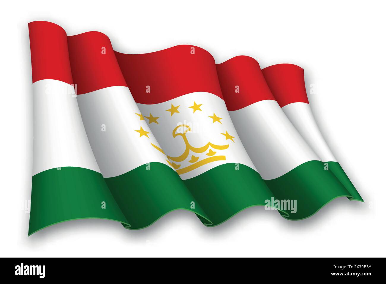 Realistic waving flag of Tajikistan isolated on white background Stock Vector