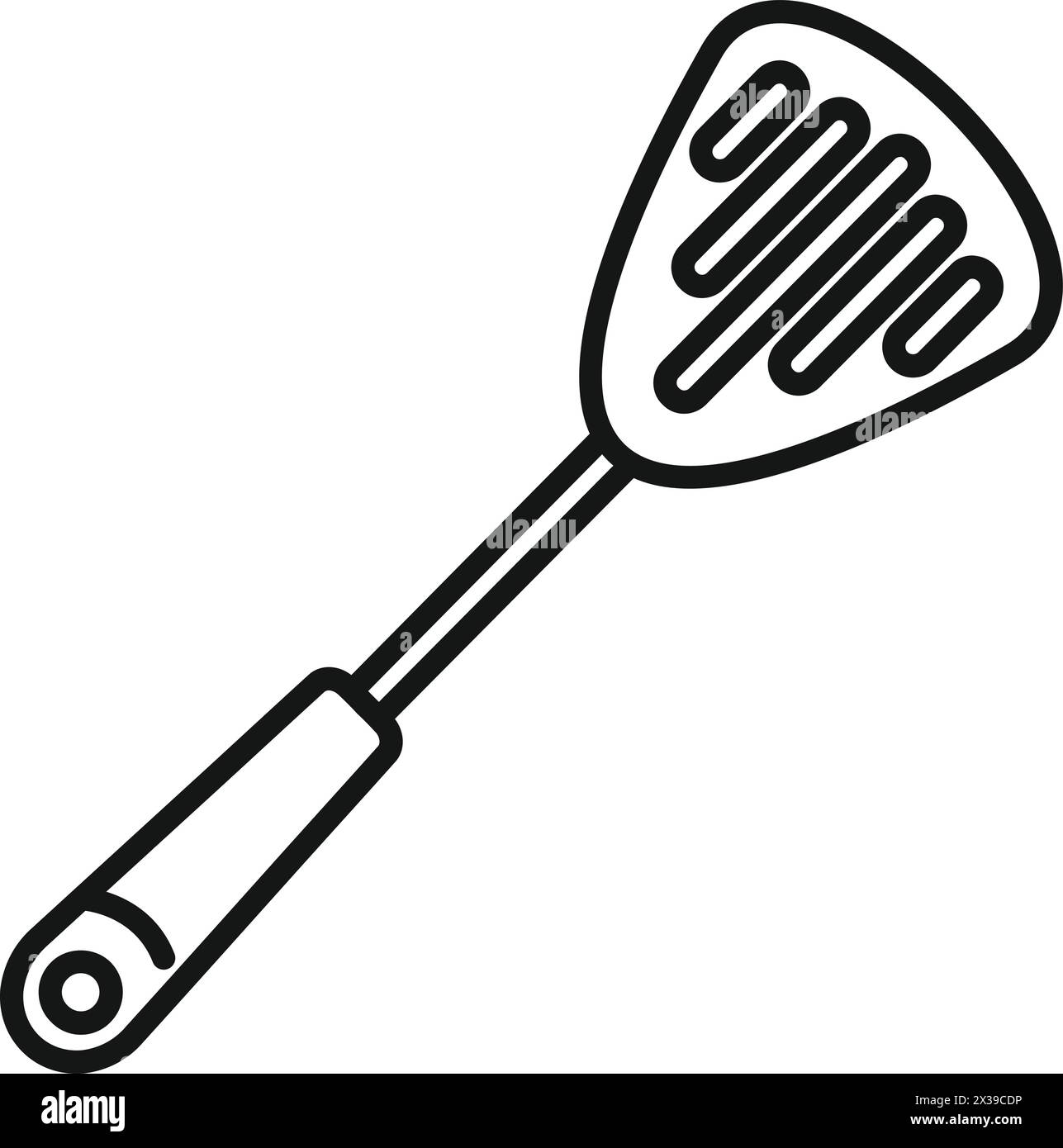 Cooking spatula icon outline vector. Cutlery grill tool. Hole shape Stock Vector