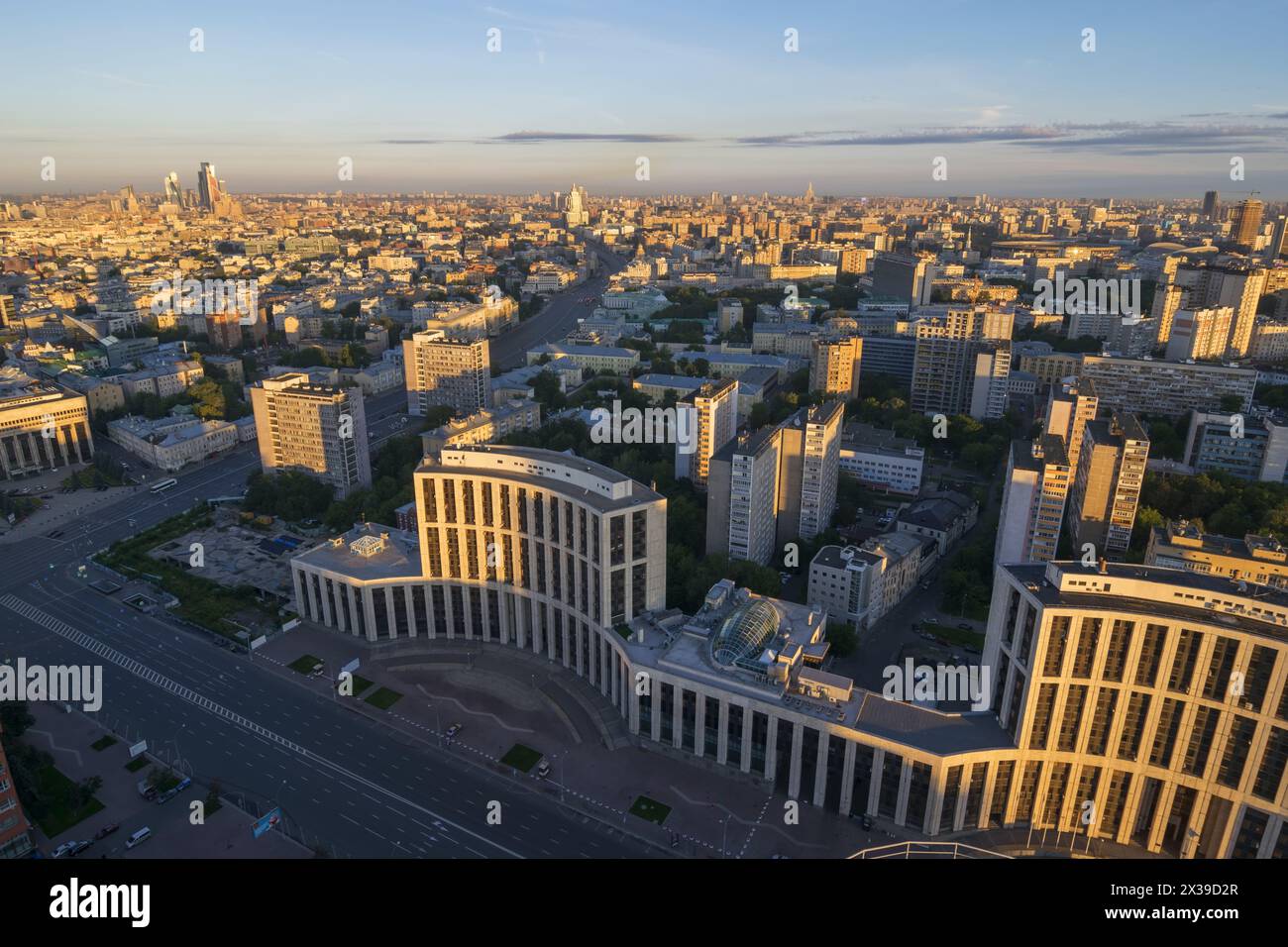 View from Business Center Domnikov to Sakharov avenue at sunrise in Moscow, Russia Stock Photo