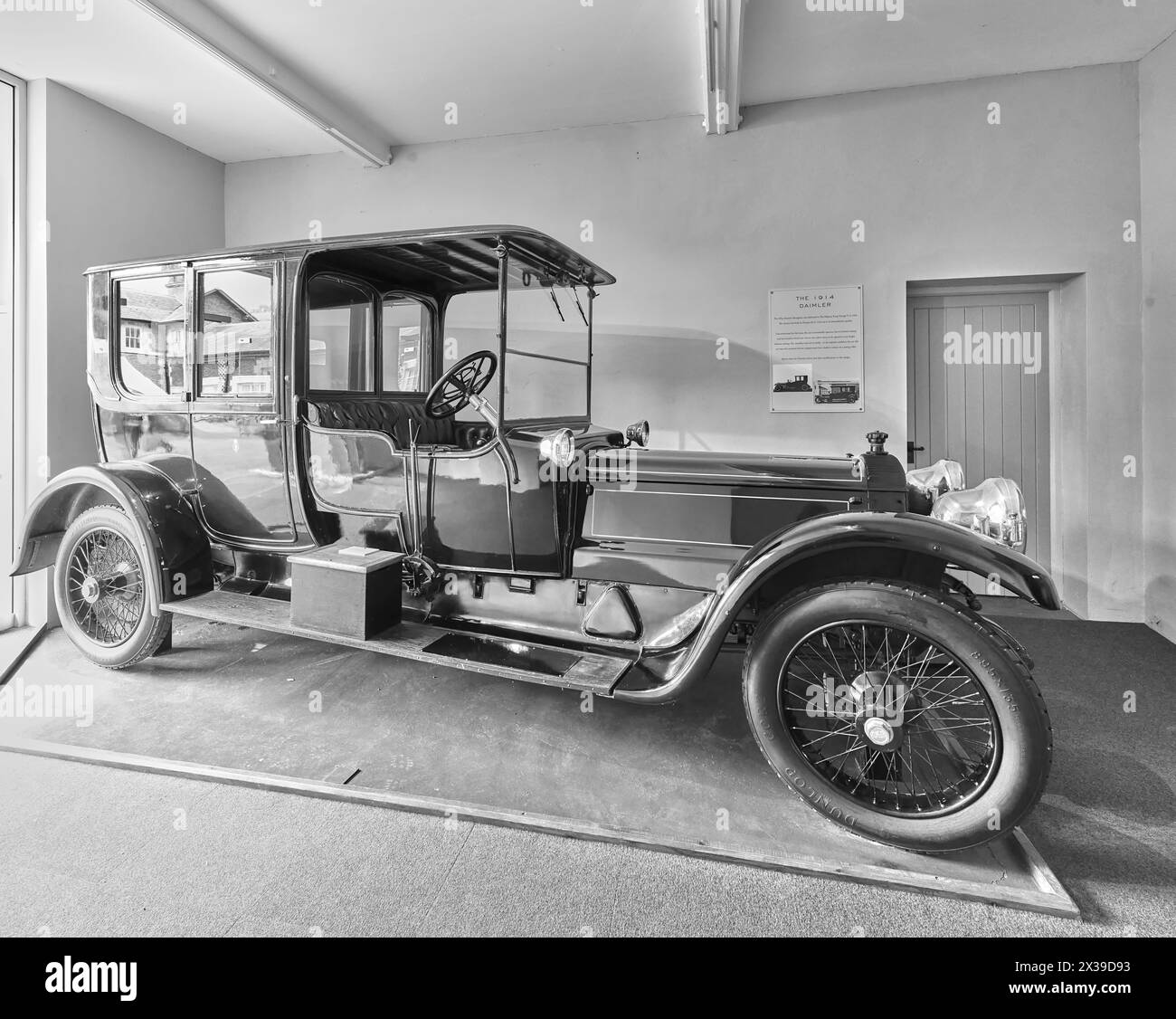 1914 Daimler car, bought by king George V, in a garage at the country residence of the british monarch, Sandringham House,  England. Stock Photo