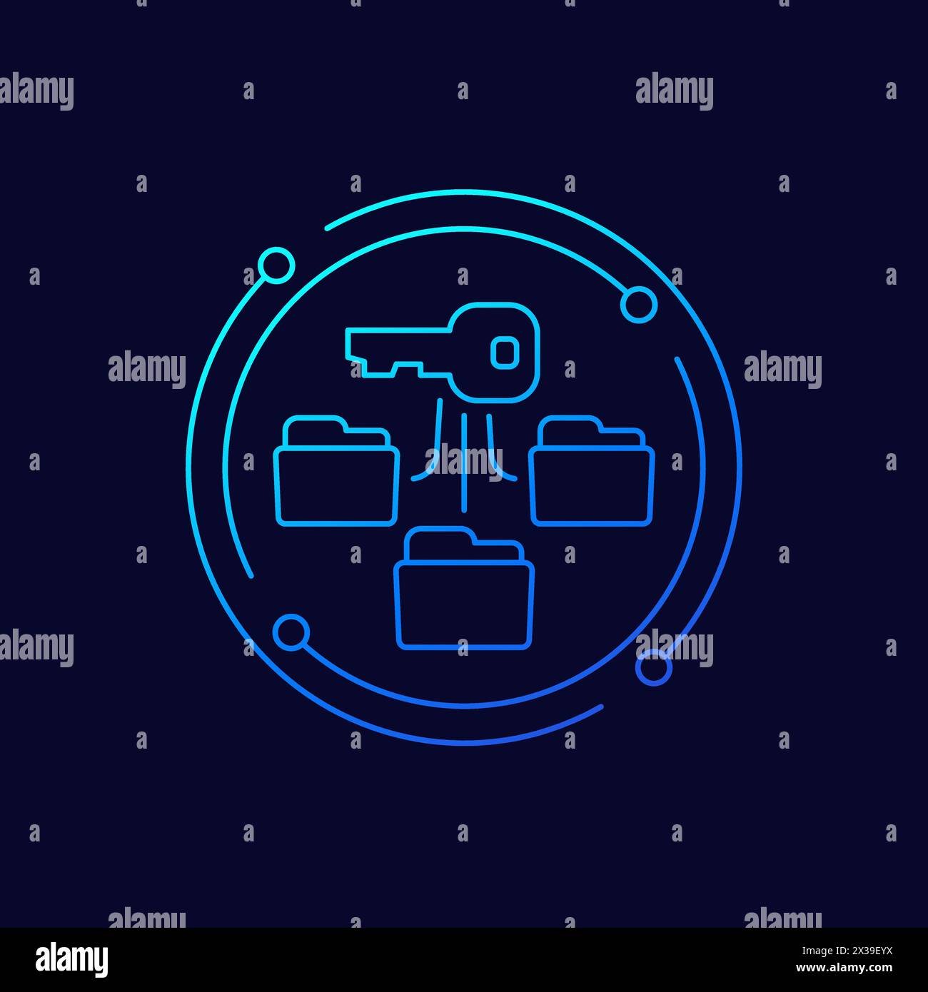 folders and a key icon, linear design Stock Vector