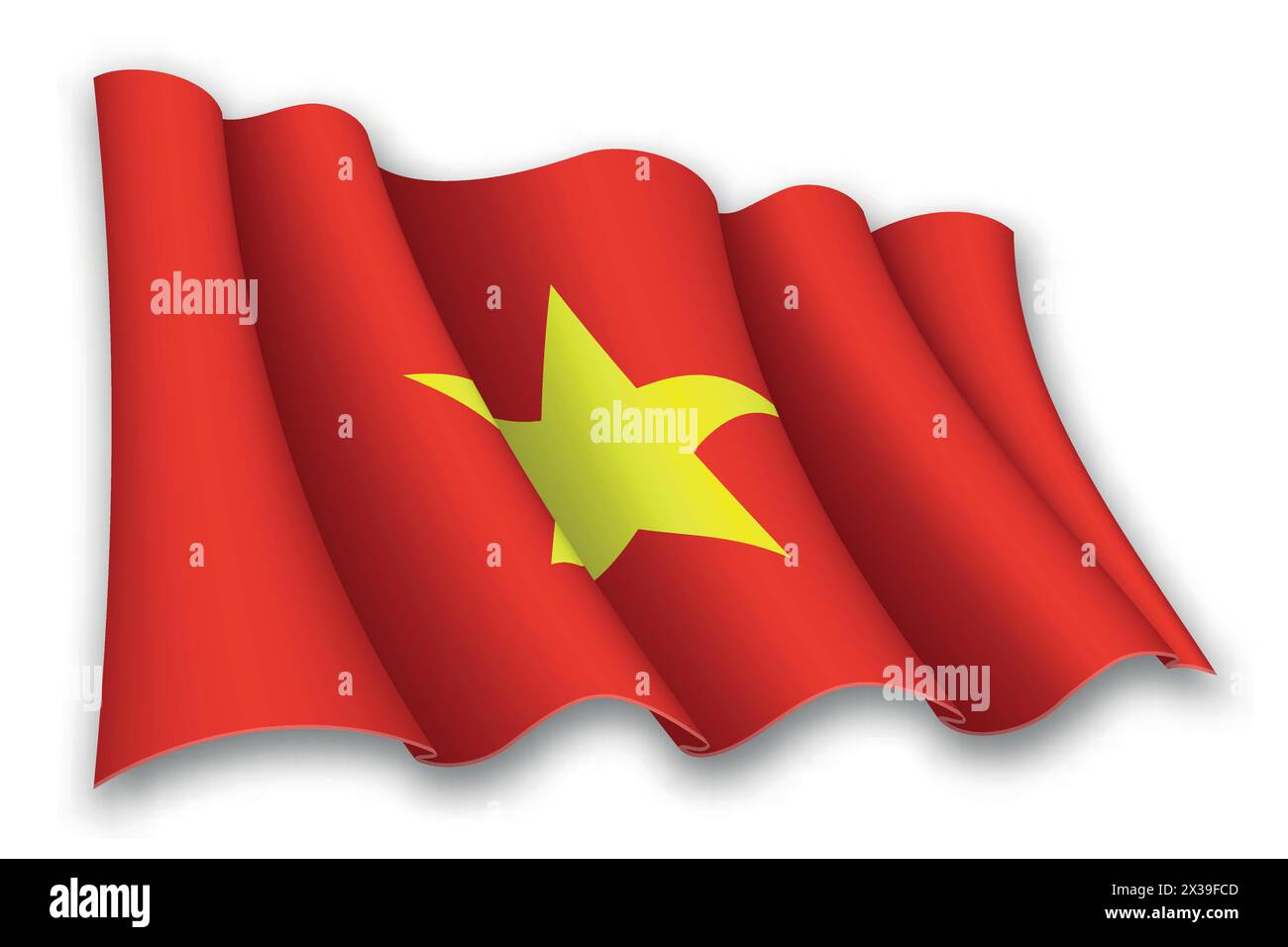 Realistic waving flag of Vietnam isolated on white background Stock Vector