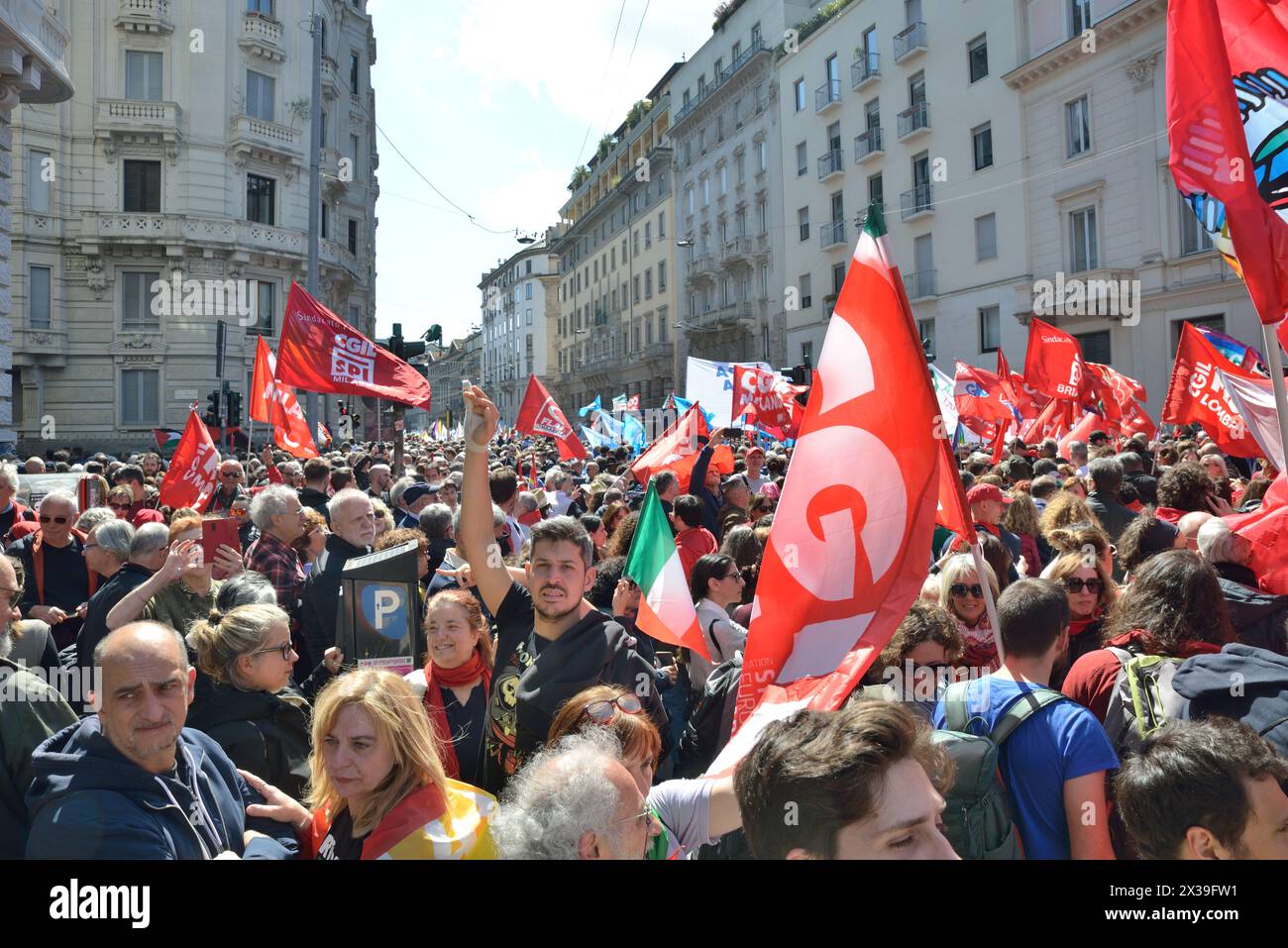Milan, Italy - April 25, 2024 nazi-fascist Liberation Day parade Stock Photo