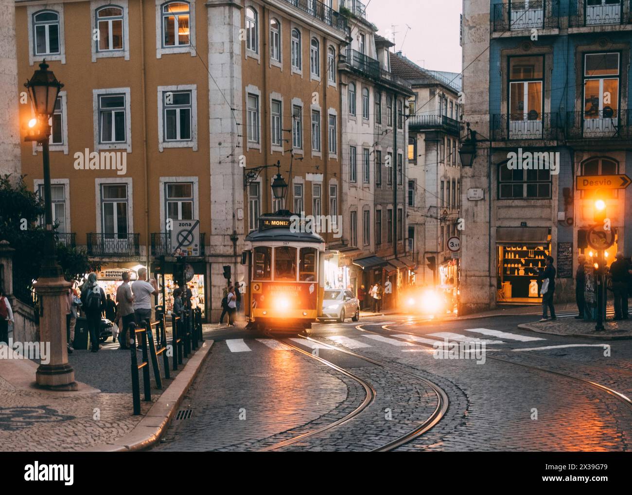 Lisbon, Lissabon, 22.03.2024: Travelpictures Lisbon, old historic Tram 28 M. Moniz drives through Alfama, Baixa and Graca. Stock Photo