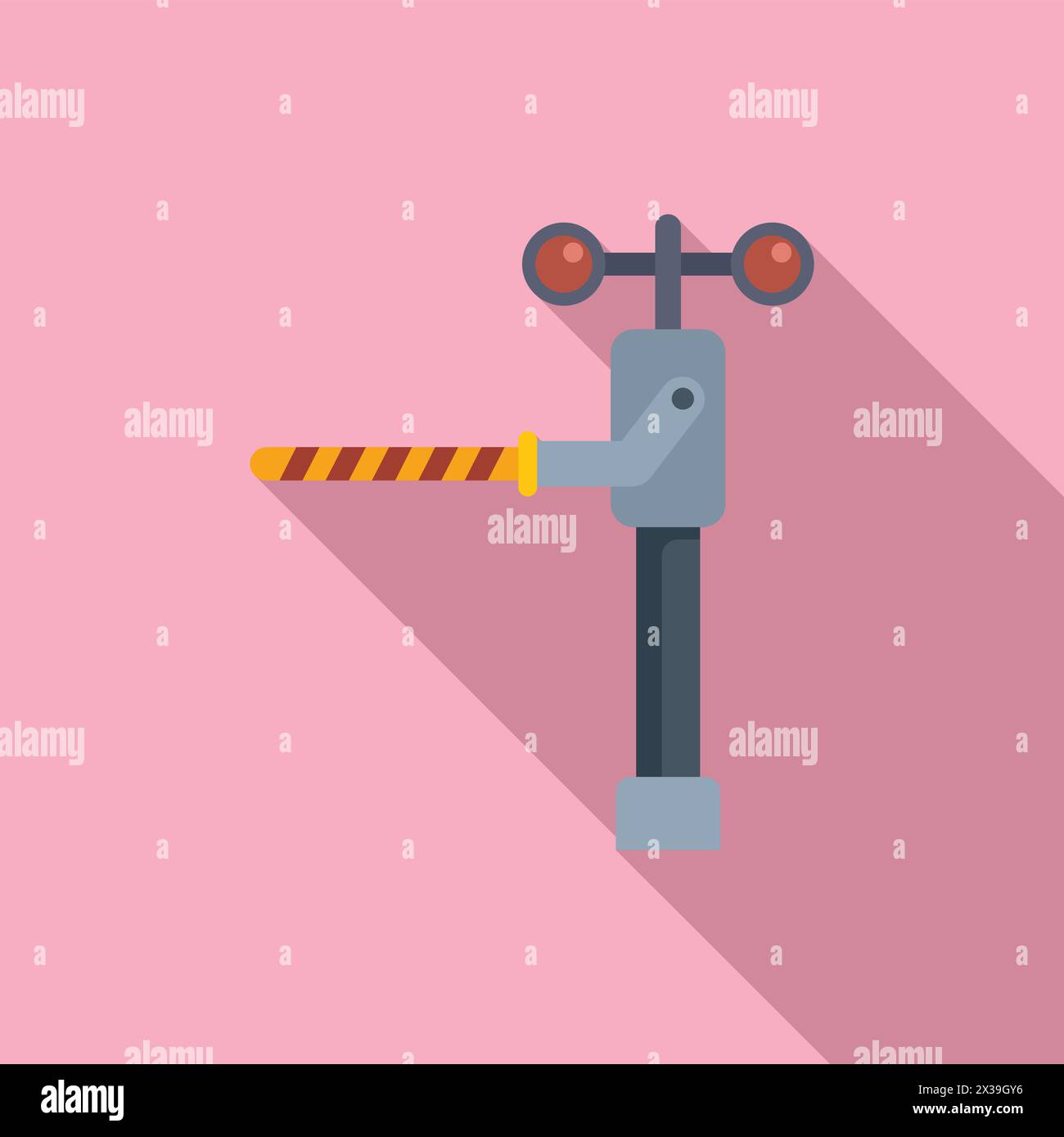 Small railway barrier with lights icon flat vector. Gate sign. Caution
