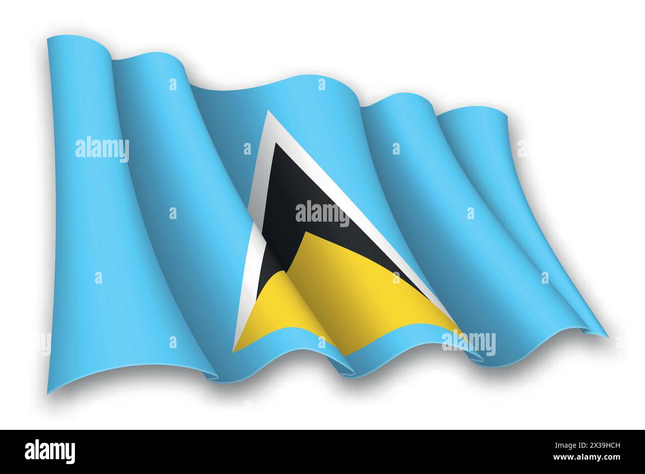 Realistic waving flag of Saint Lucia isolated on white background Stock Vector
