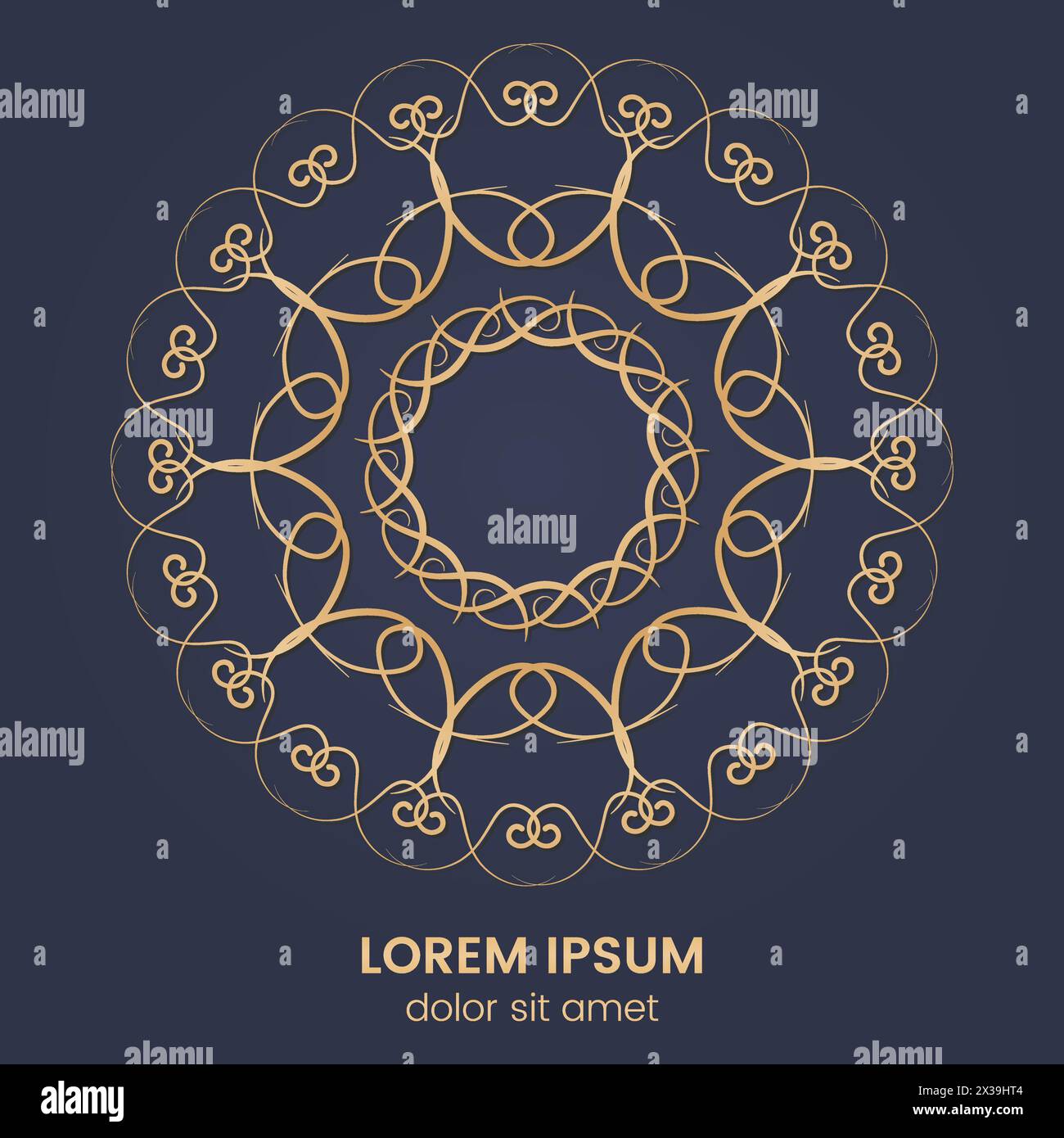 Vintage geometric circular element. Vector gold monogram on dark blue background. Vector illustration Stock Vector