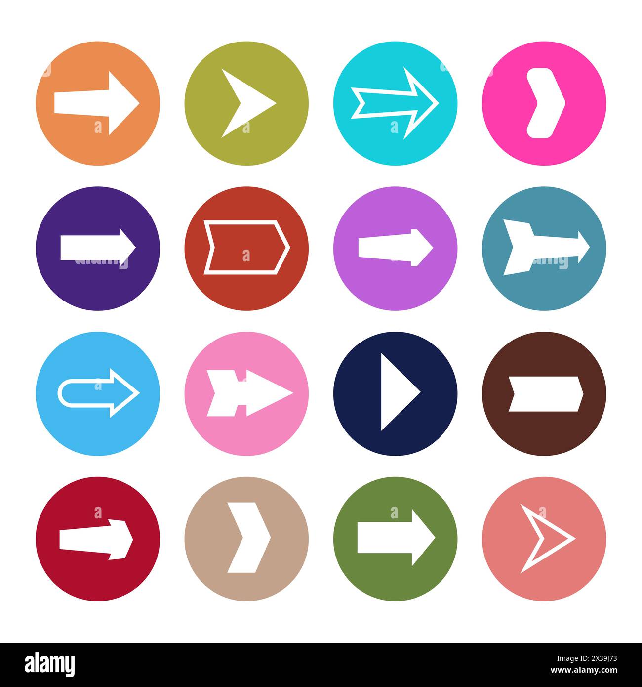 Set of sixteen arrows in a colorful circles. Vector illustration Stock ...