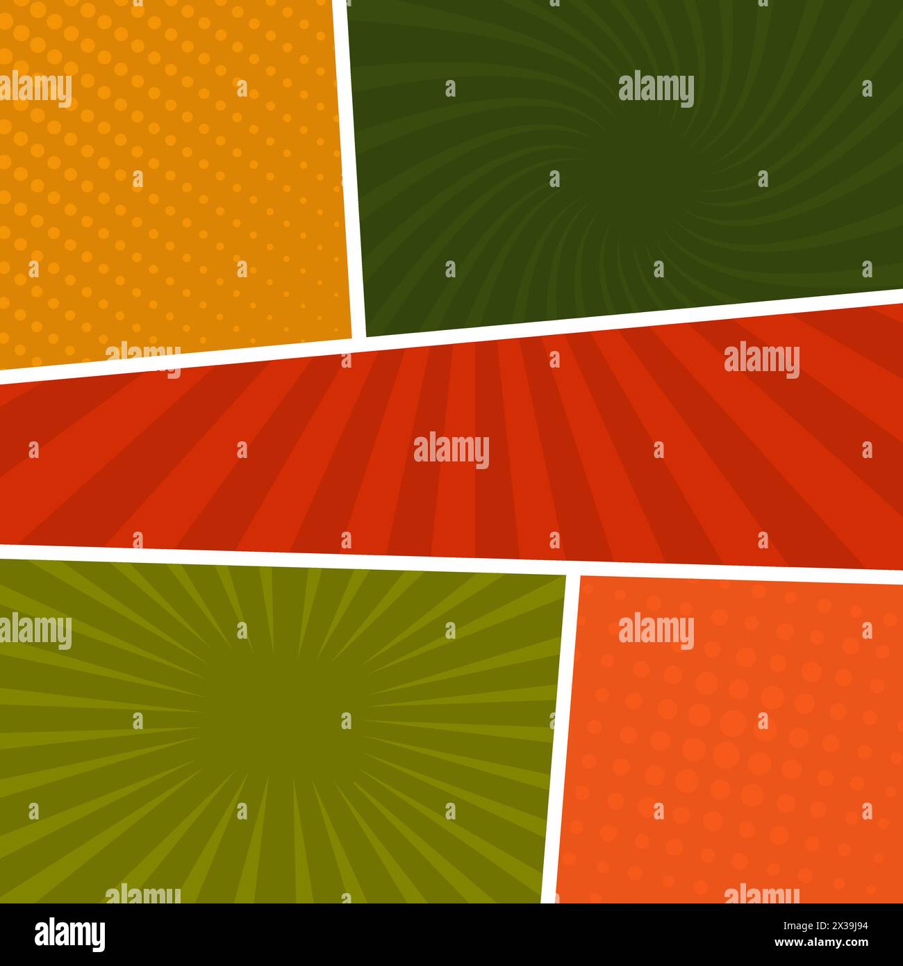 Colorful comic book page background in pop art style. Empty template with rays and dots pattern. Vector illustration Stock Vector
