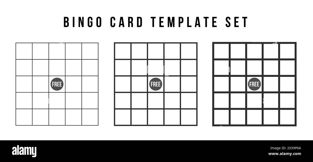 Bingo card grid template set. Vector illustration simple bingo card