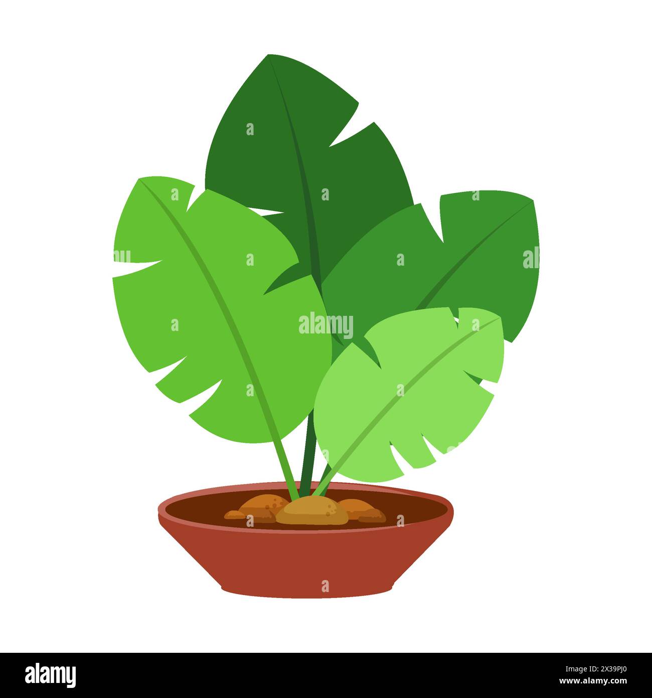 Abstract Big Green Leaf Plant In A Pot Stock Vector
