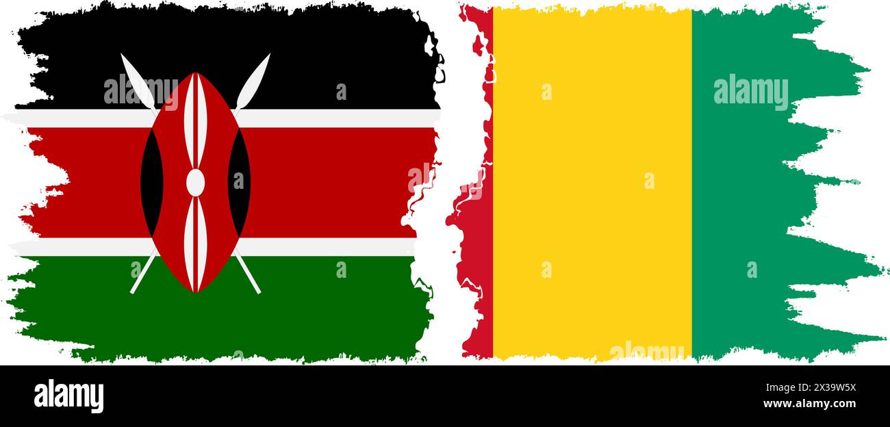 Guinea and Kenya grunge flags connection, vector Stock Vector