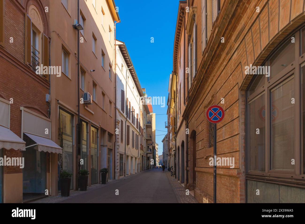 Rimini, Italy - August 9 2023. Photograph of a narrow street in Rimini ...