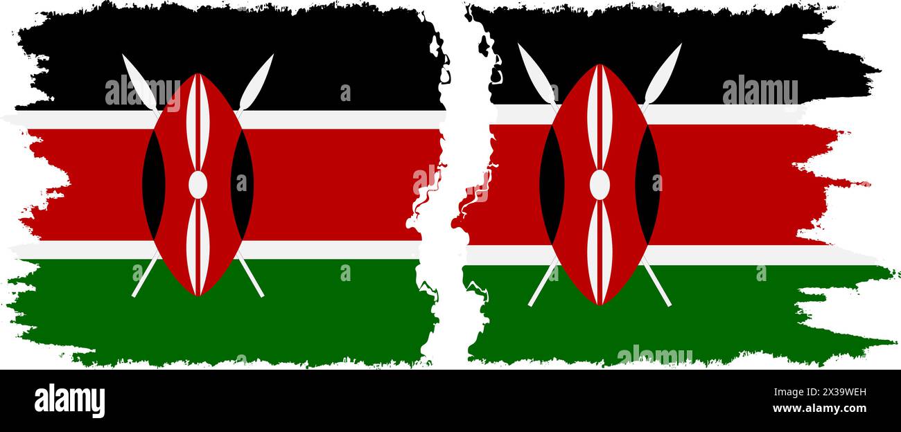 Kenya and Kenya grunge flags connection, vector Stock Vector