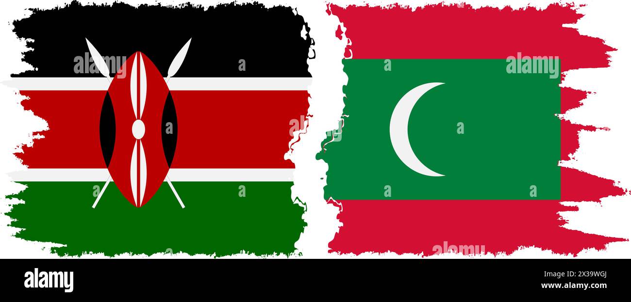 Maldives and Kenya grunge flags connection, vector Stock Vector