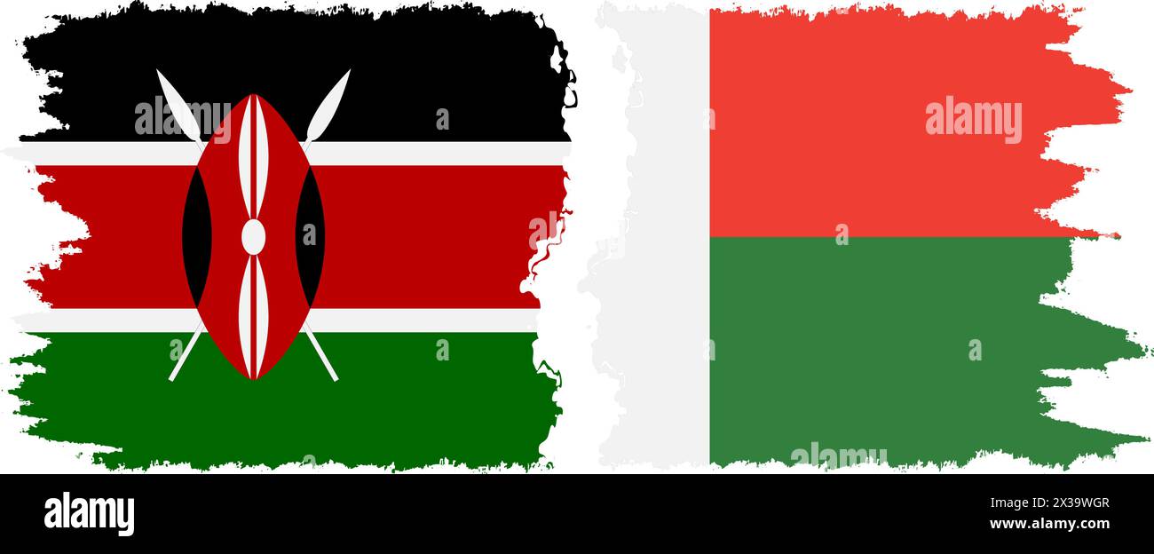 Madagascar and Kenya grunge flags connection, vector Stock Vector