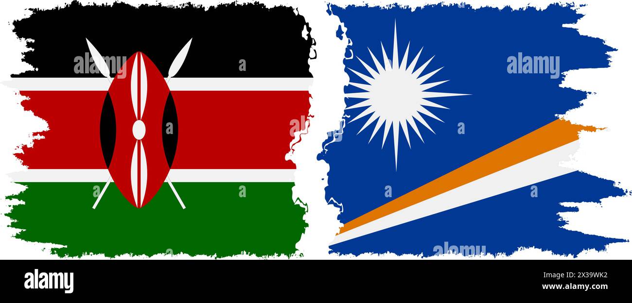 Marshall Islands and Kenya grunge flags connection, vector Stock Vector