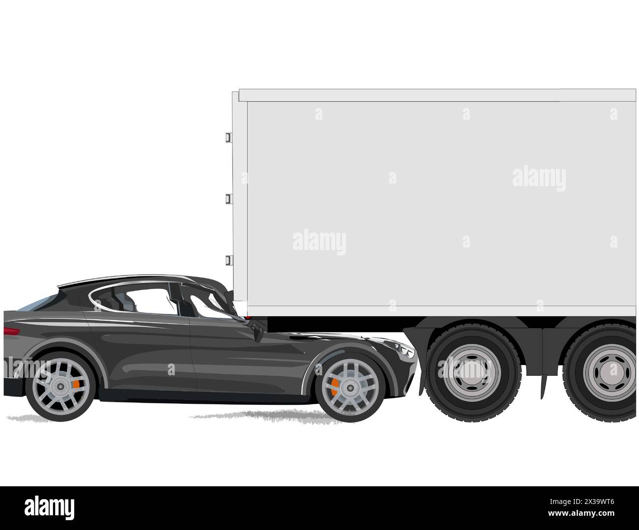 Vector Illustration of Truck Rear-end Collision by a Car Stock Vector