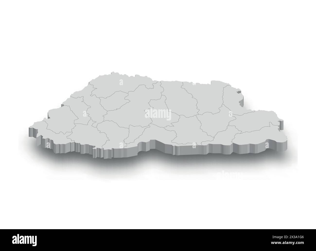 3d Bhutan white map with regions isolated on white background Stock Vector