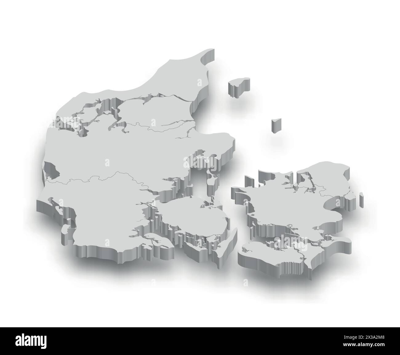 3d Denmark white map with regions isolated on white background Stock Vector