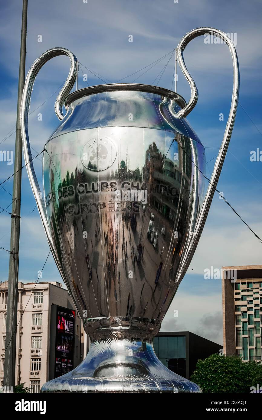 Giant replica of the Champions League cup on display at Taksim Square in Istanbul Stock Photo