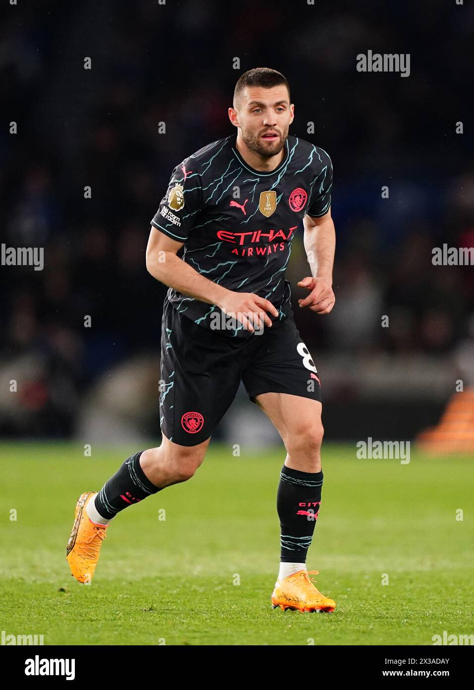 Manchester City's Mateo Kovacic during the Premier League match at the American Express Stadium, Brighton. Picture date: Thursday April 25, 2024. Stock Photo