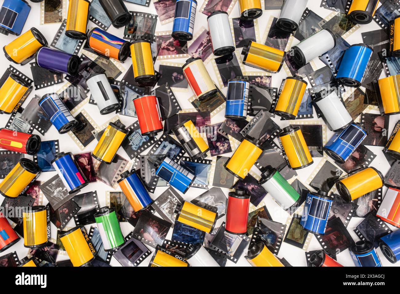 Empty 35mm film canisters from developed film with old 35 mm film