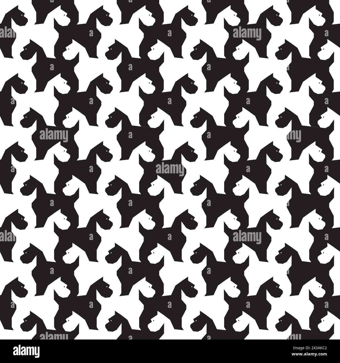 Abstract black and white terrier dog design pattern on repeat pattern Stock Vector