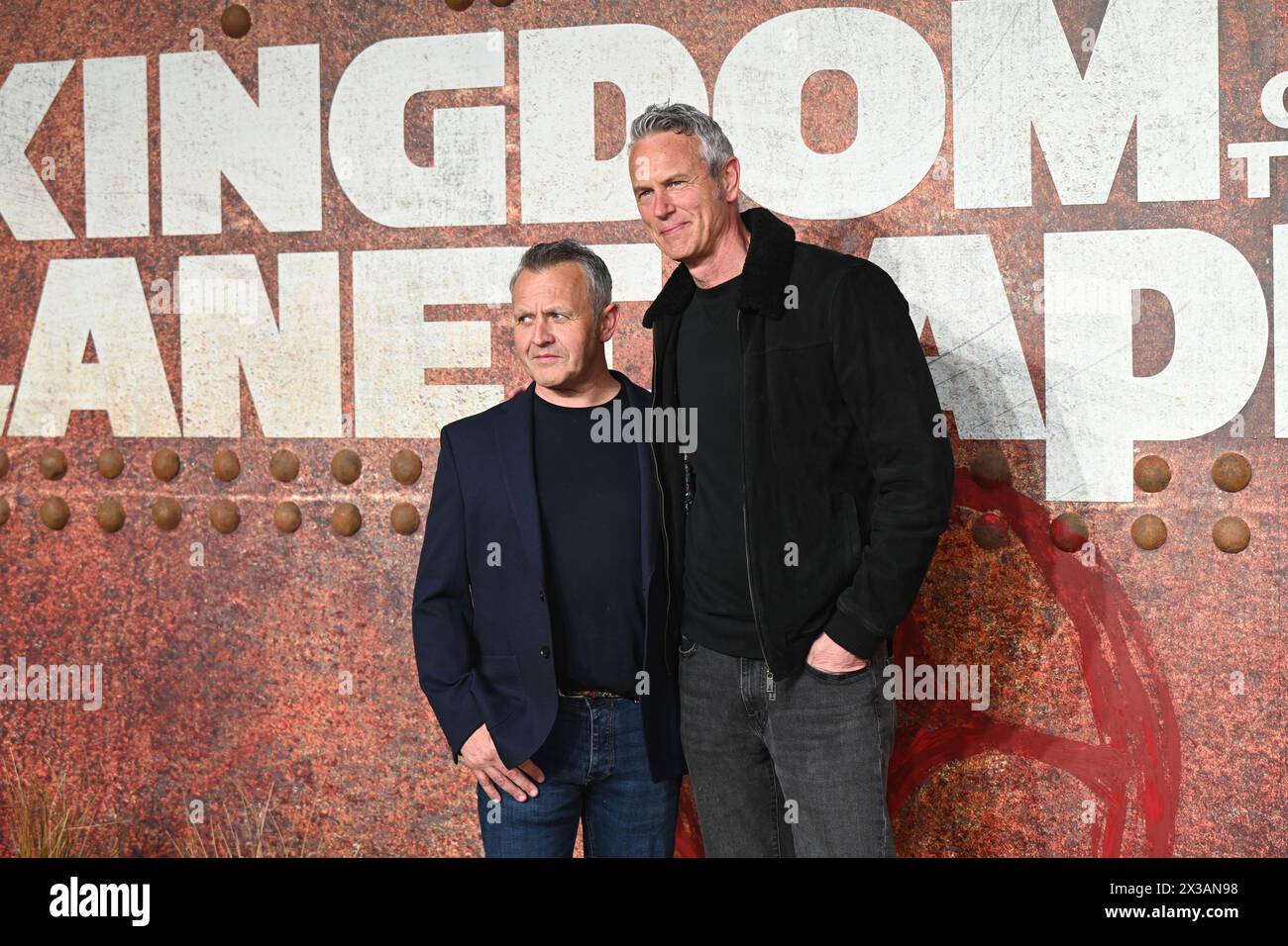 LONDON, ENGLAND - APRIL 25 2024: Mark Foster (R) and partner Craig attends the Kingdom of the Planet of the Apes at BFI IMAX, London, UK. Stock Photo