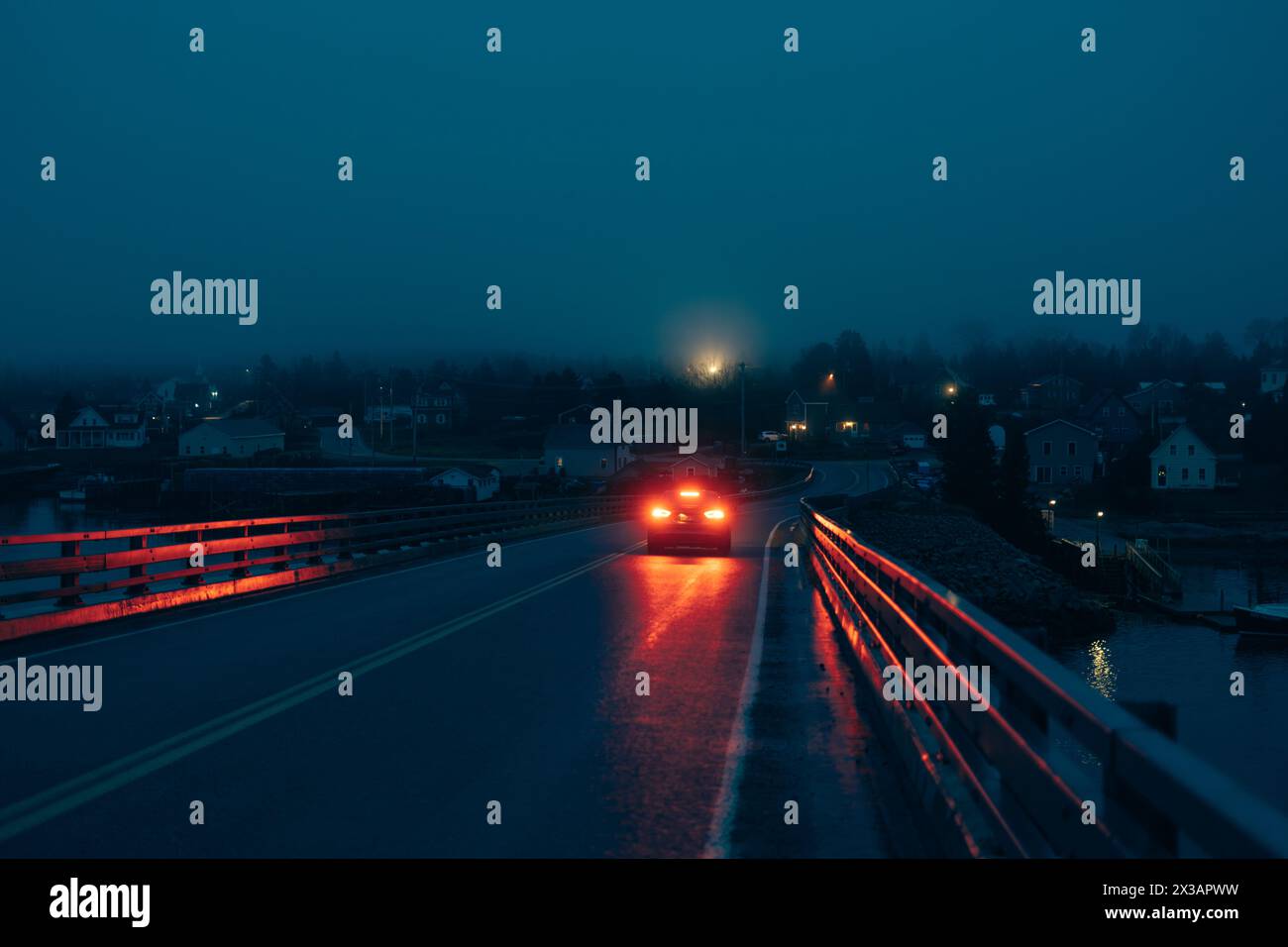 Night view on the bridge to Beals Island, Maine Stock Photo