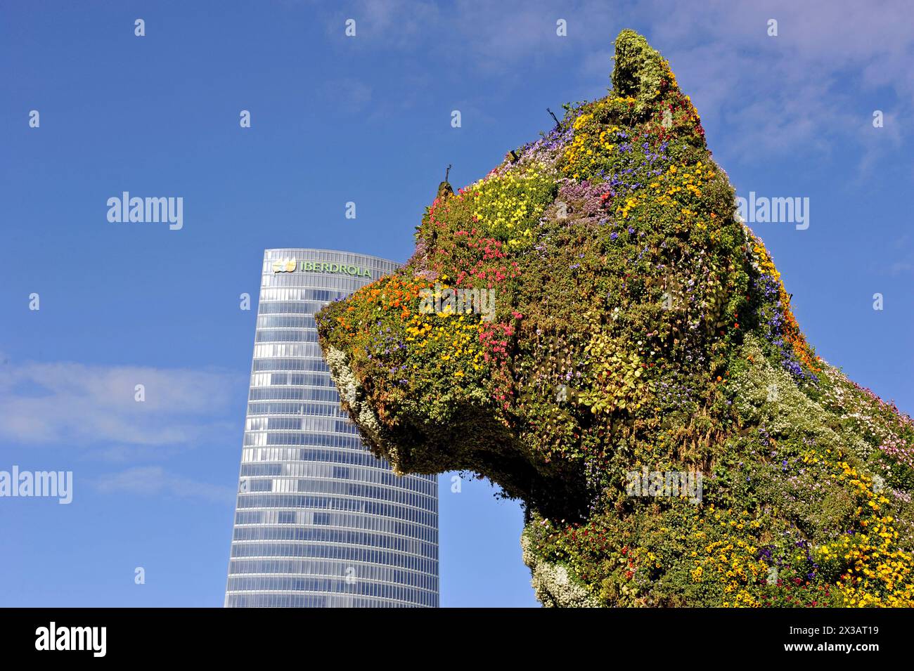Giant outdoor artwork by Jeff Koons at the Guggenheim Bilbao Museum in Spain, Europe Stock Photo