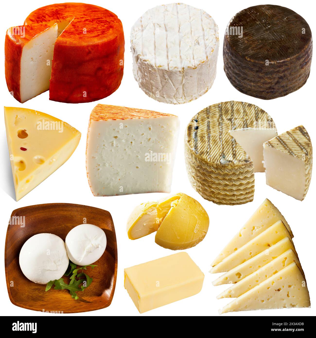 Various cheeses isolated on white background Stock Photo