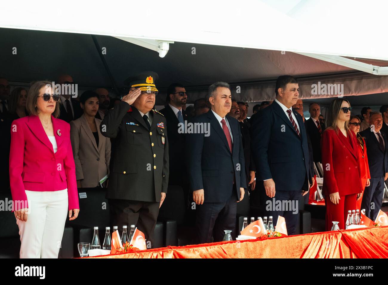 Izmir, Turkey - April 23, 2024: High ranking officials, including the commander of the 1st Army 3rd Corps General Kemal Yeni, Izmir Mayor Cemil Tugay, Stock Photo