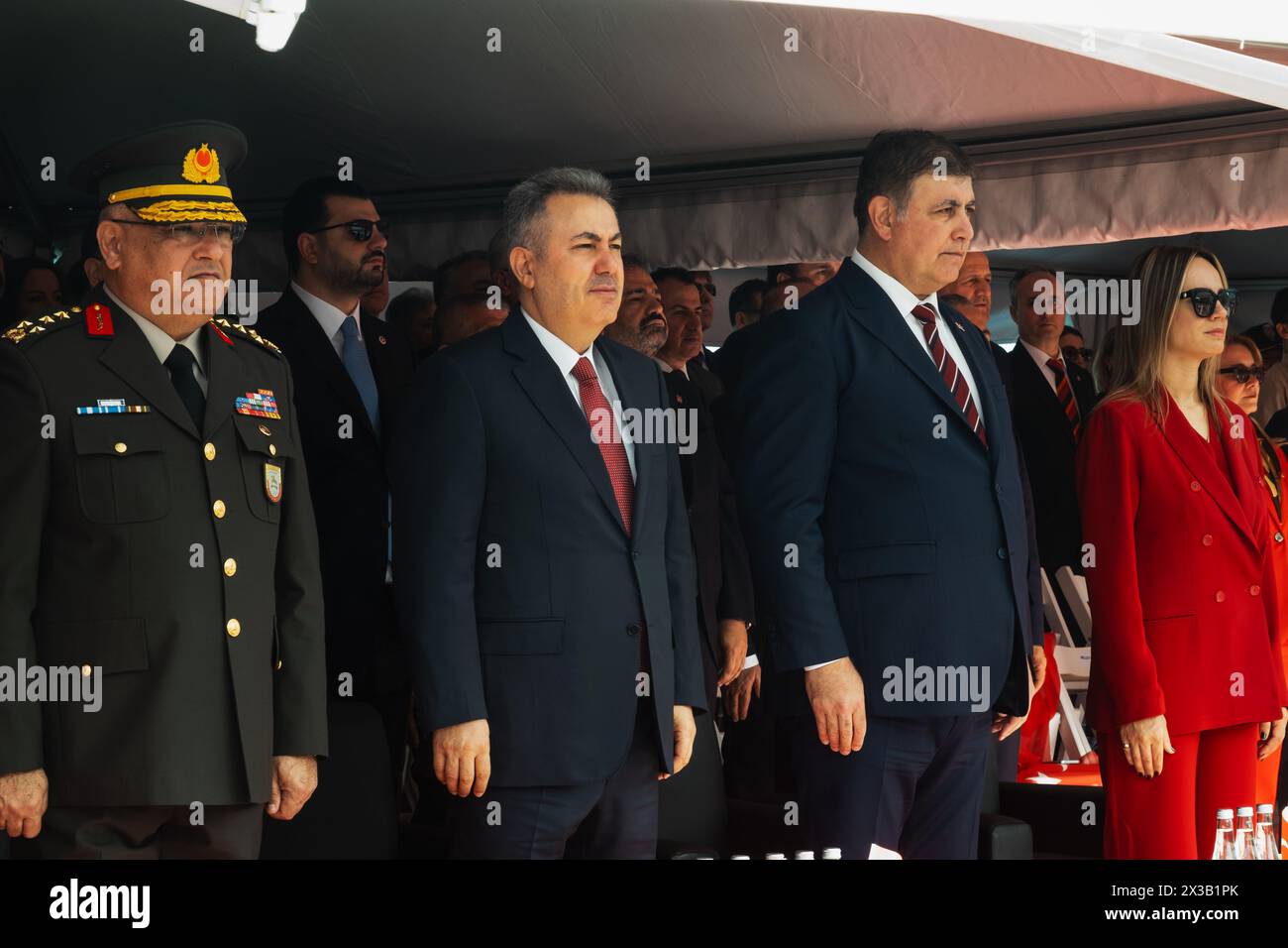 Izmir, Turkey - April 23, 2024: High ranking officials, including the commander of the 1st Army 3rd Corps General Kemal Yeni, Izmir Mayor Cemil Tugay, Stock Photo