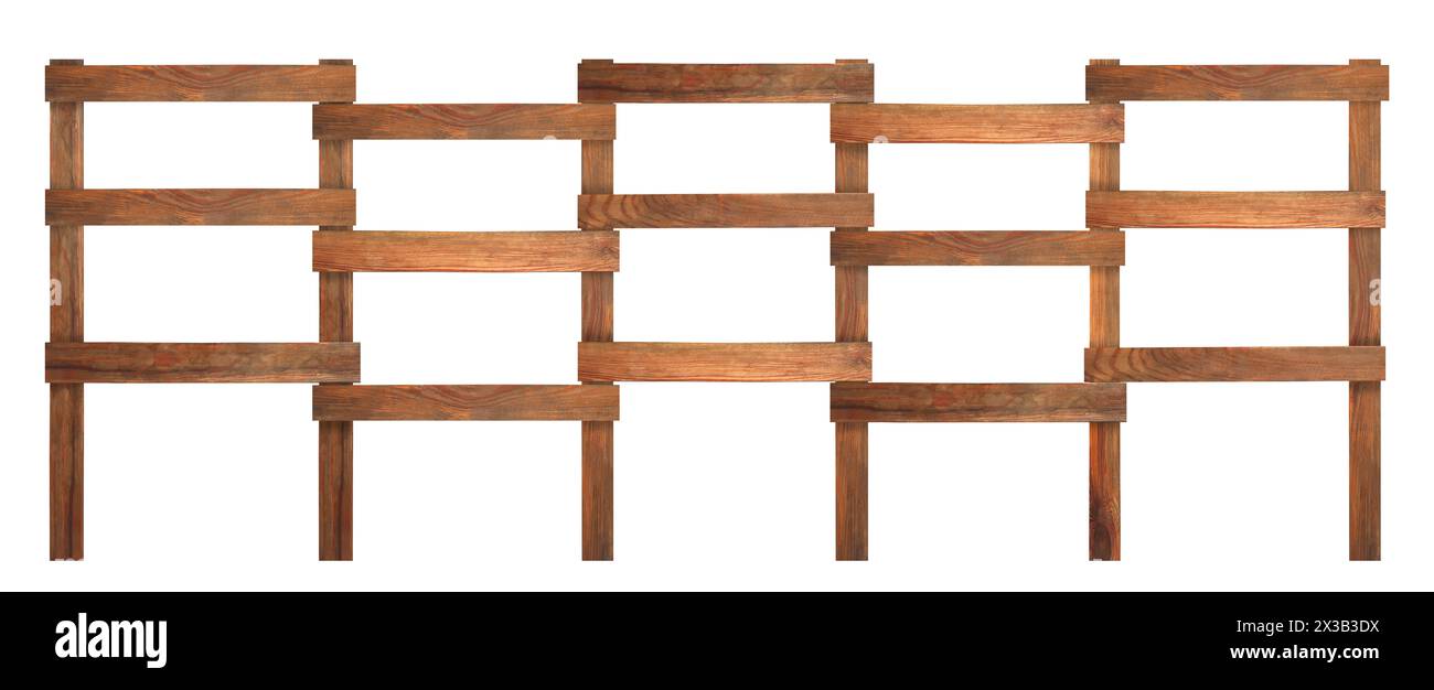 Fence made of wooden planks isolated on white Stock Photo - Alamy