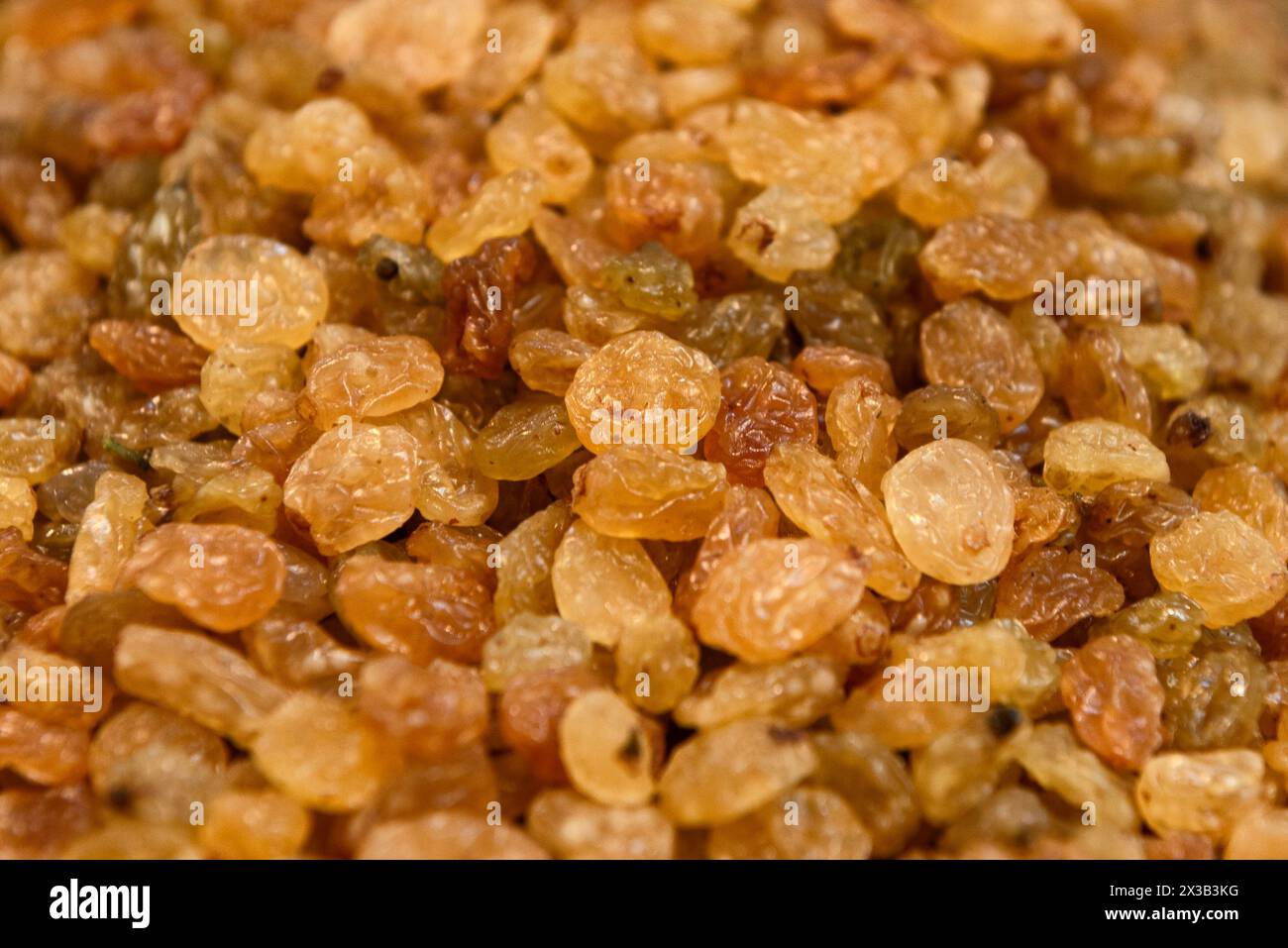 Sultanas, golden raisins or sultana raisins Stock Photo