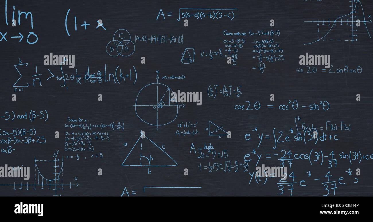 Image of mathematical data processing over black background Stock Photo