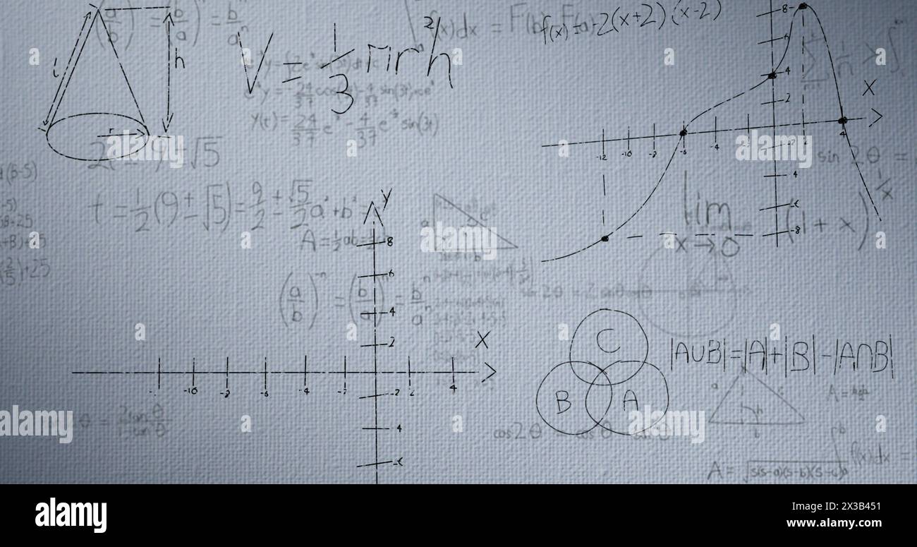 Image of mathematical data processing over grey background Stock Photo