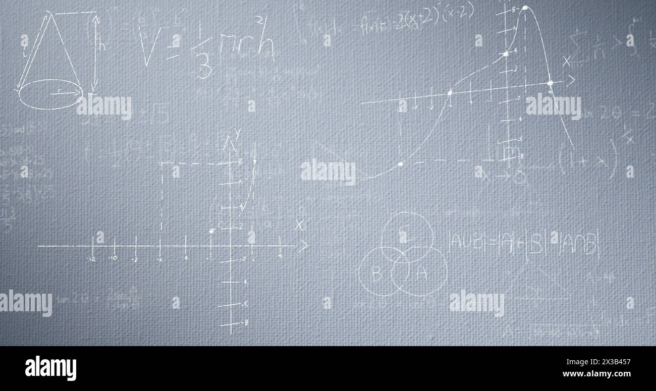 Image of mathematical data processing over grey background Stock Photo