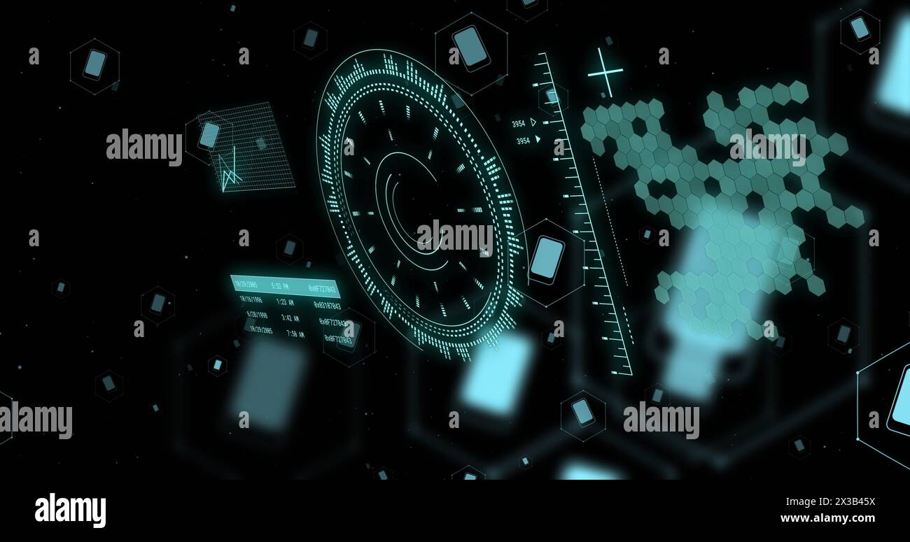 Image of data processing over dark background Stock Photo