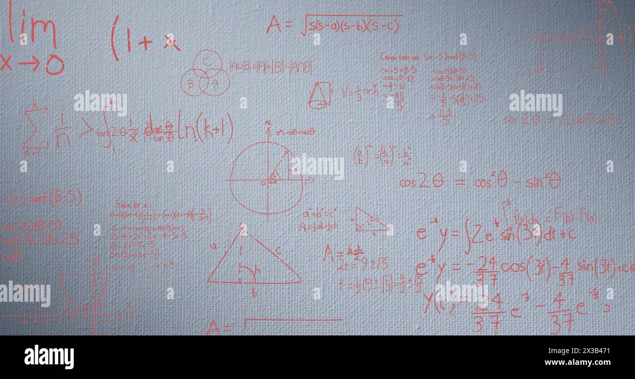 Image of mathematical data processing over grey background Stock Photo