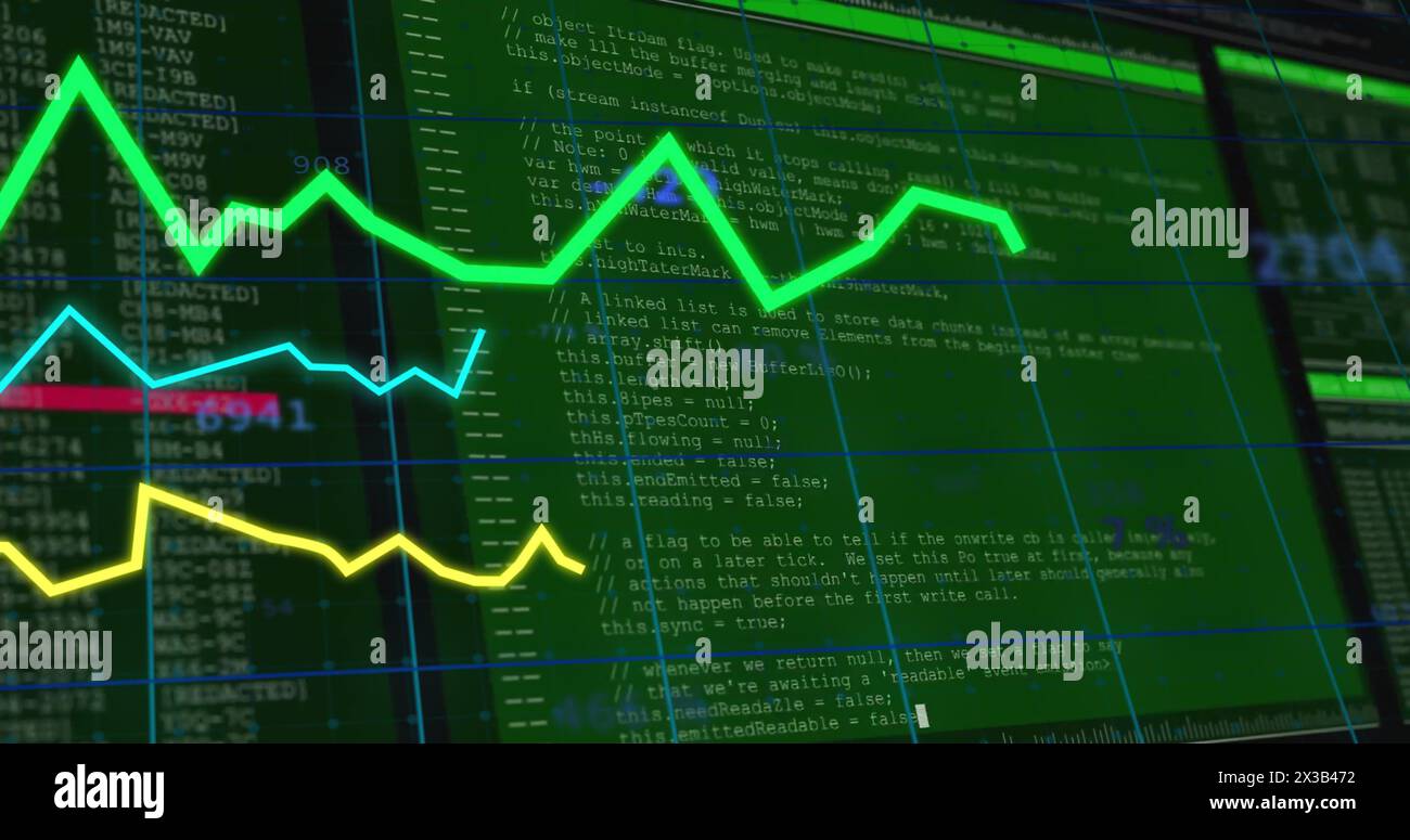 Image of financial data processing over screen Stock Photo