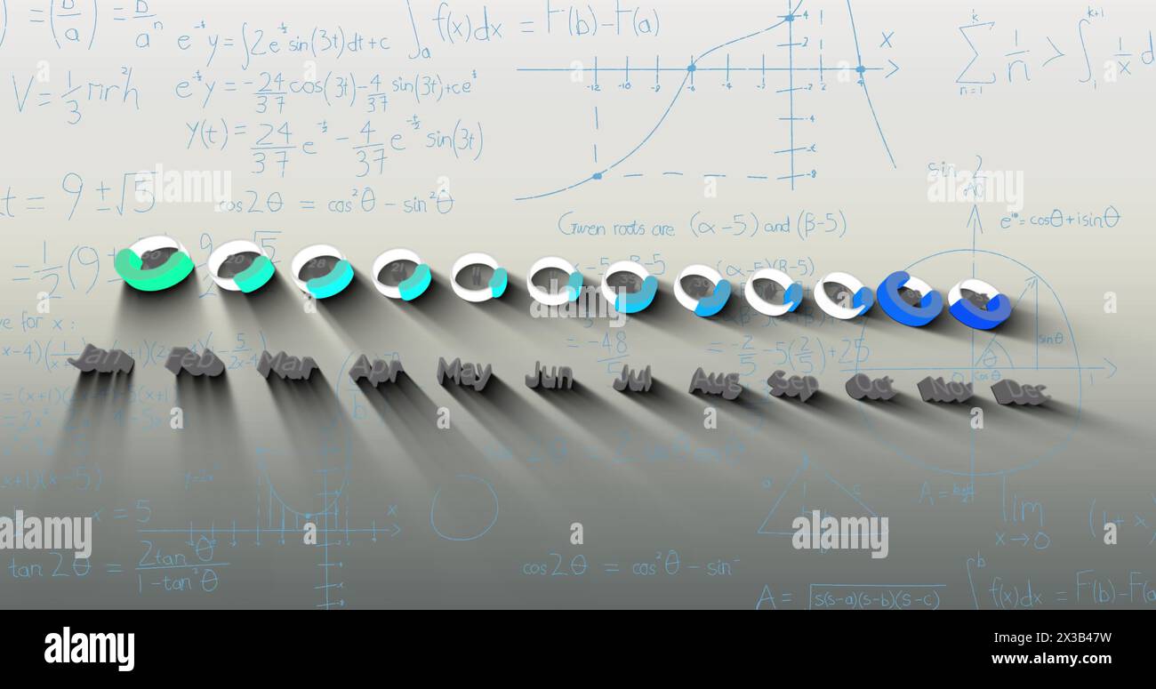 Image of data processing over mathematical equations on white background Stock Photo