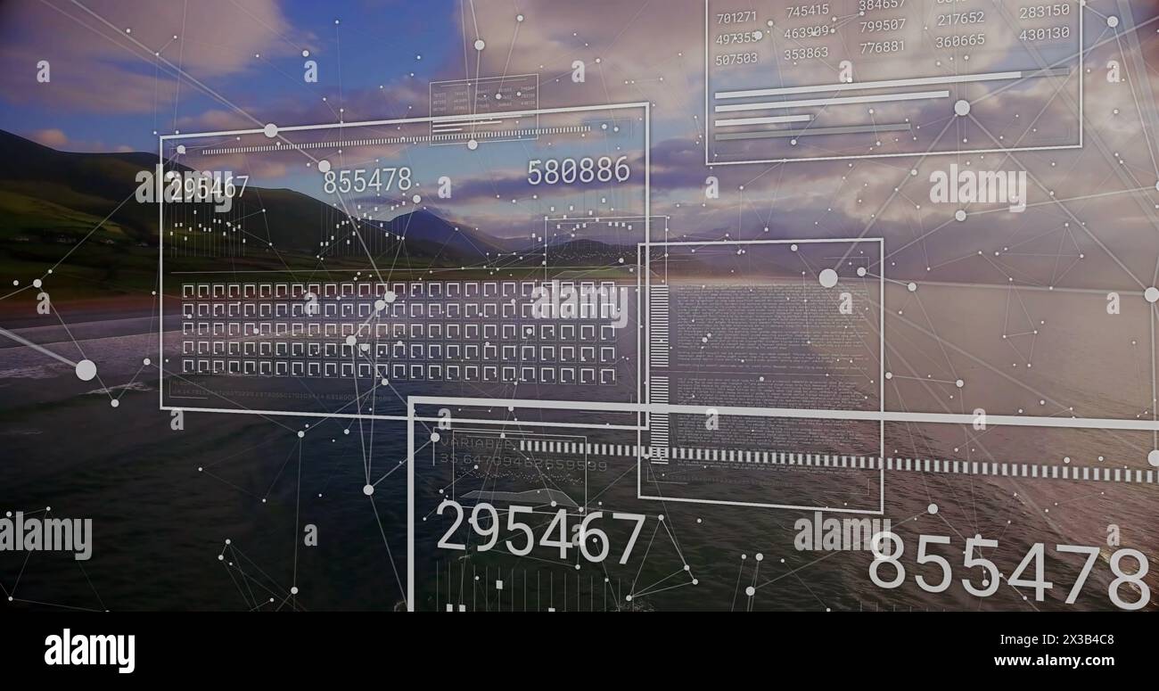 Image of data processing over landscape Stock Photo