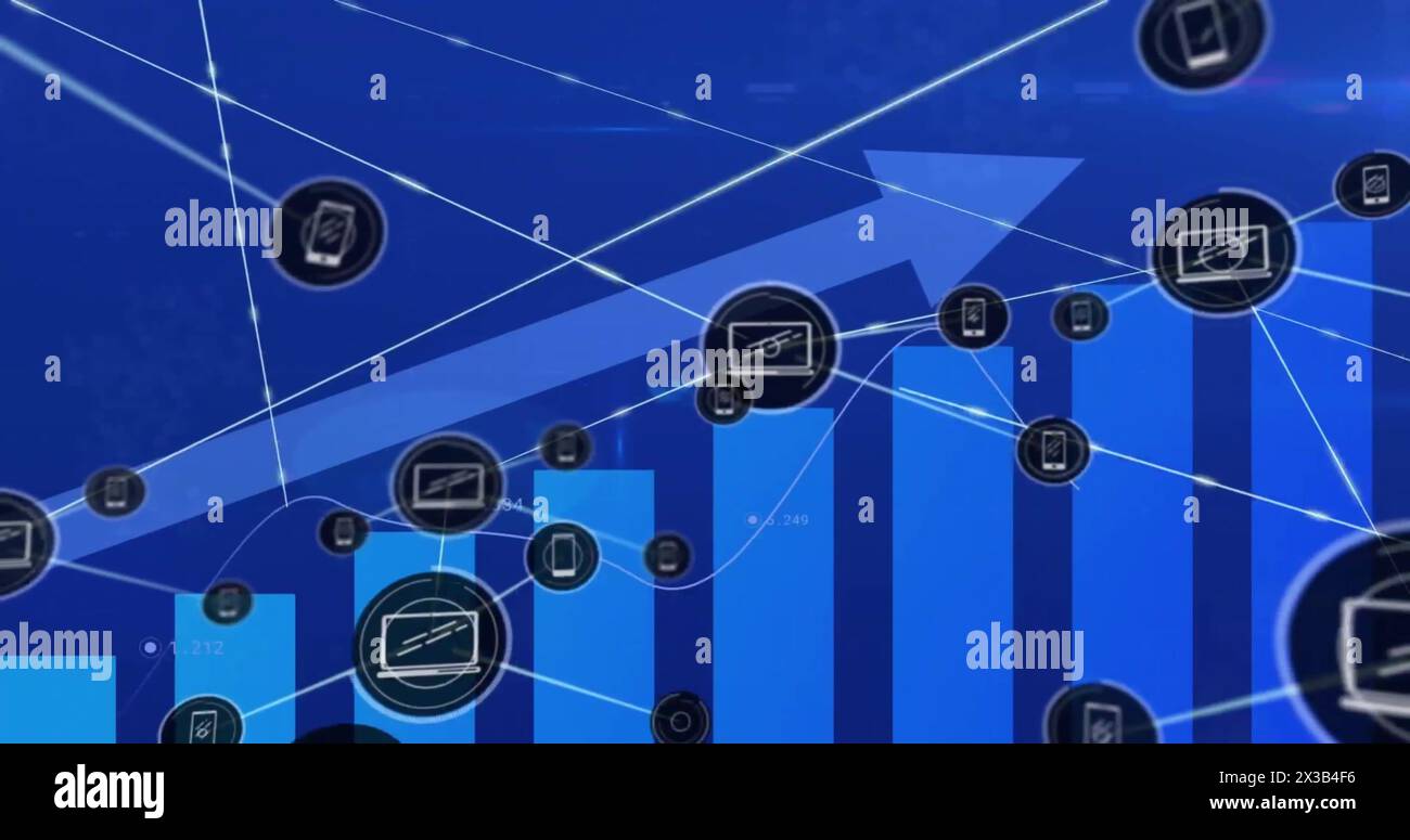 Image of financial data processing over arrow and statistics Stock Photo
