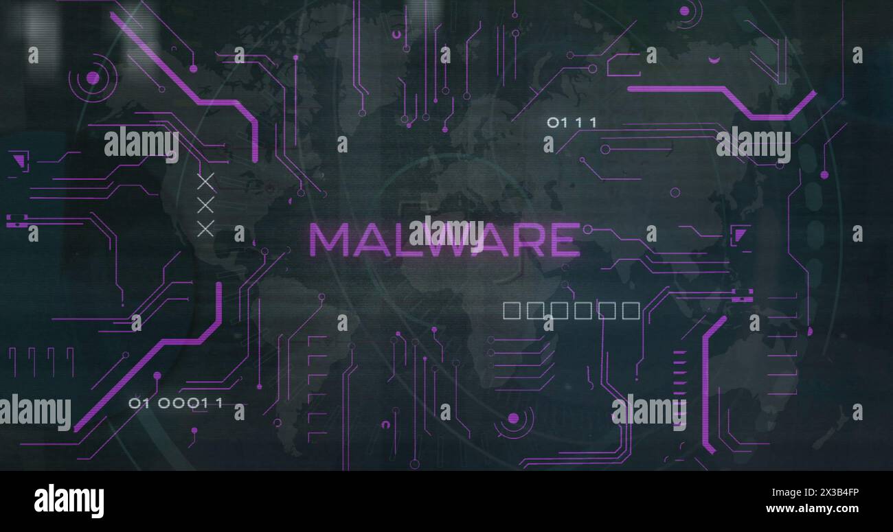 Image of infected text over computer circuit board and data processing Stock Photo