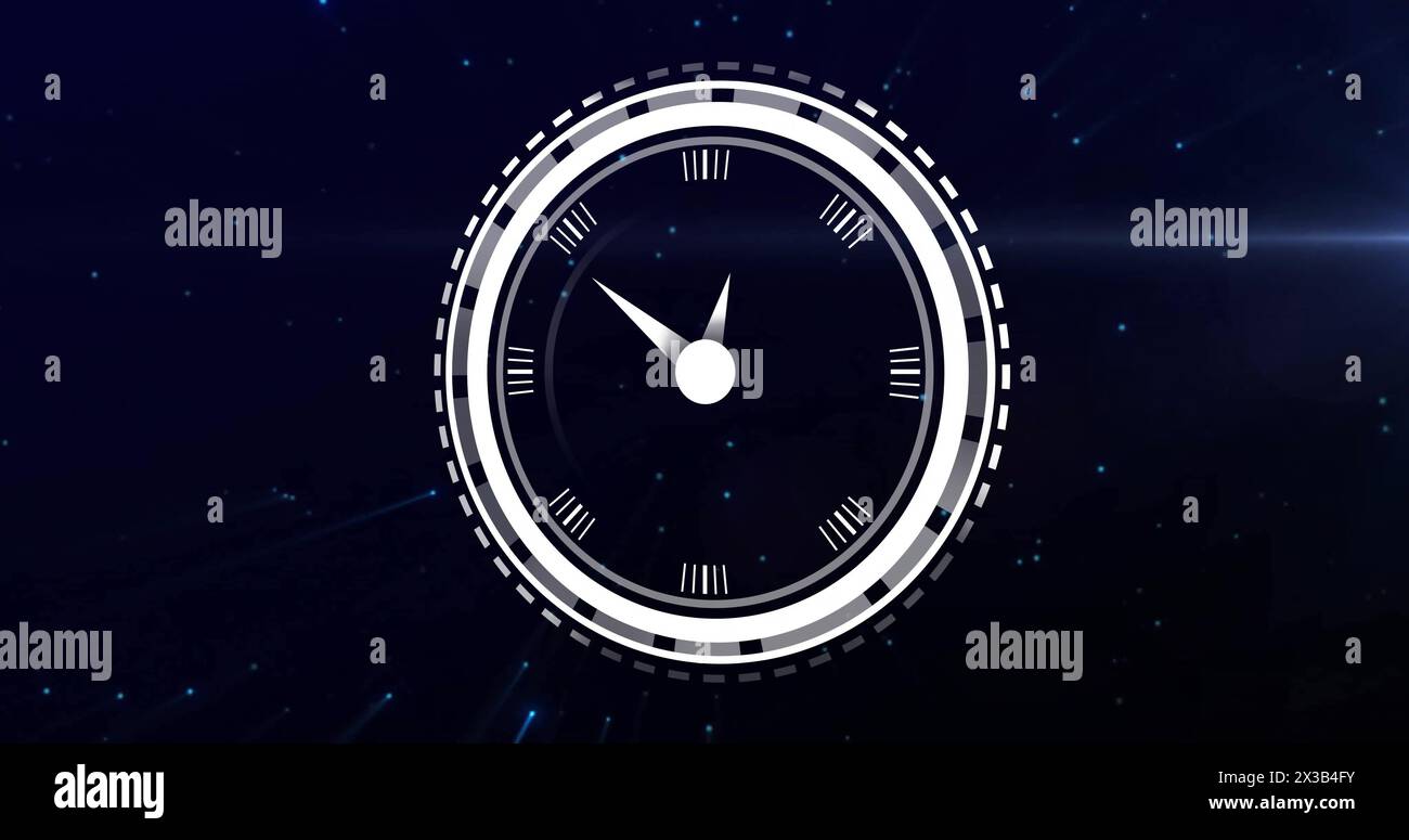 Image of digital clock in loading circles with lens flare moving ...