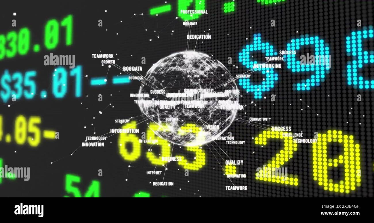 Image of financial data processing over globe Stock Photo