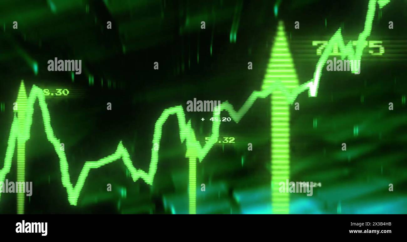 Image of financial data processing over arrow and statistics Stock Photo